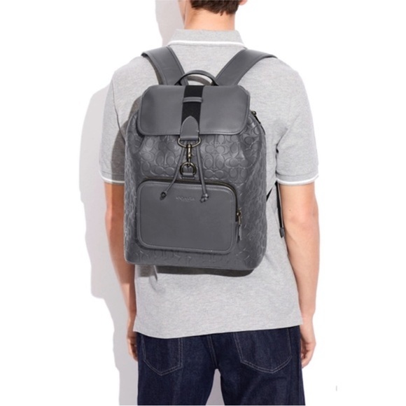 COACH SULLIVAN LEATHER BACKPACK IN SIGNATURE GREY LEATHER - Picture 2 of 14